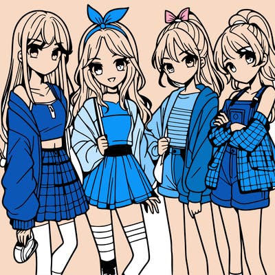 teen manga girls group of 4
