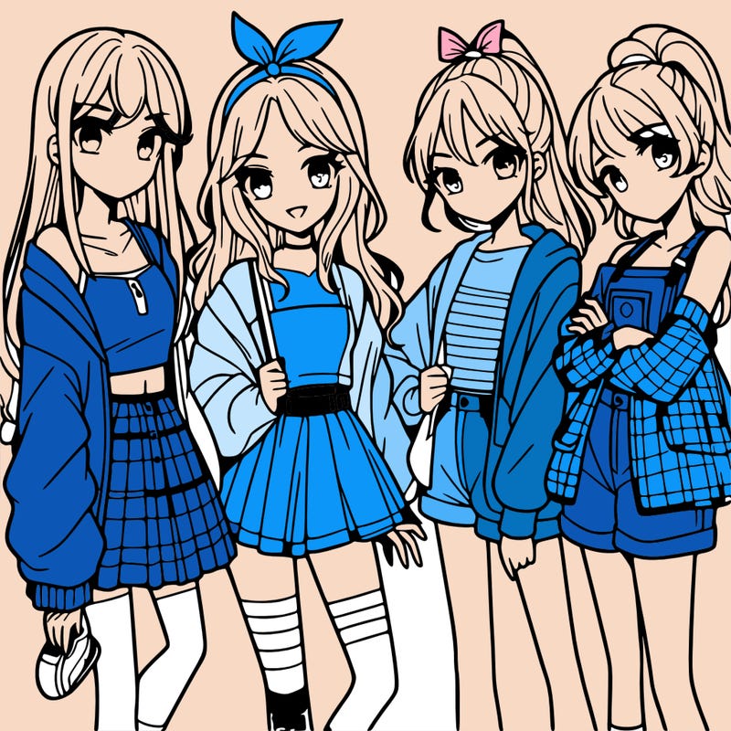 teen manga girls group of 4