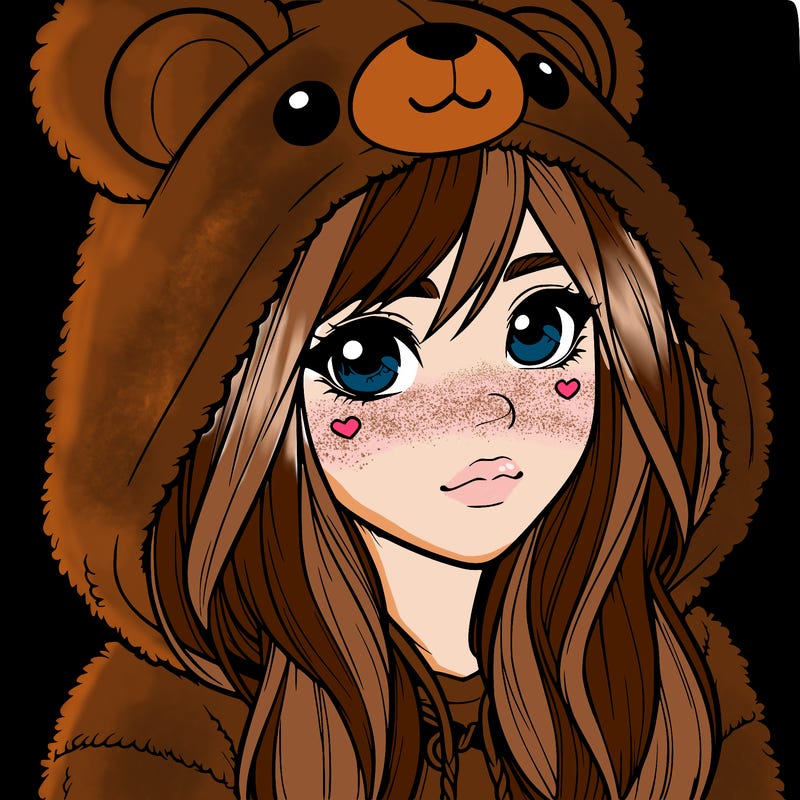 realistic girl in a bear hoodie