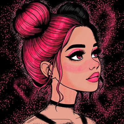 realistic girl with buns on the top of her head