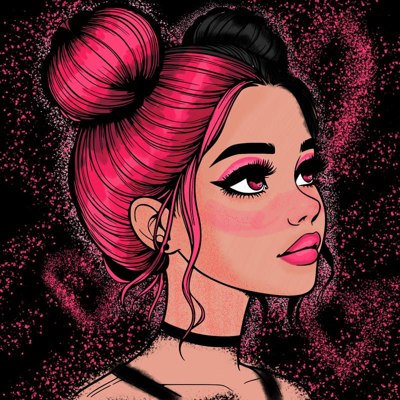 realistic girl with buns on the top of her head