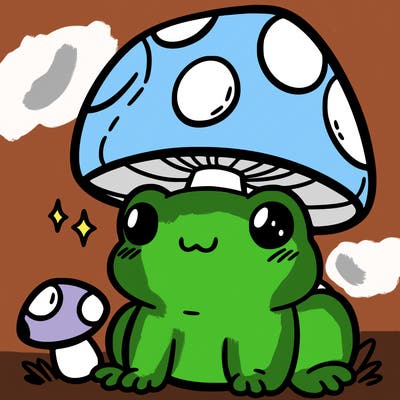 a cute frog with a mushroom hat