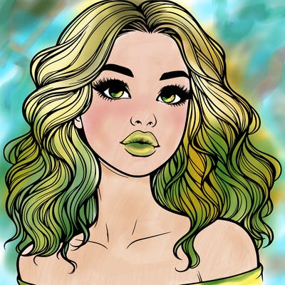realistic girl with wavy hair and lips