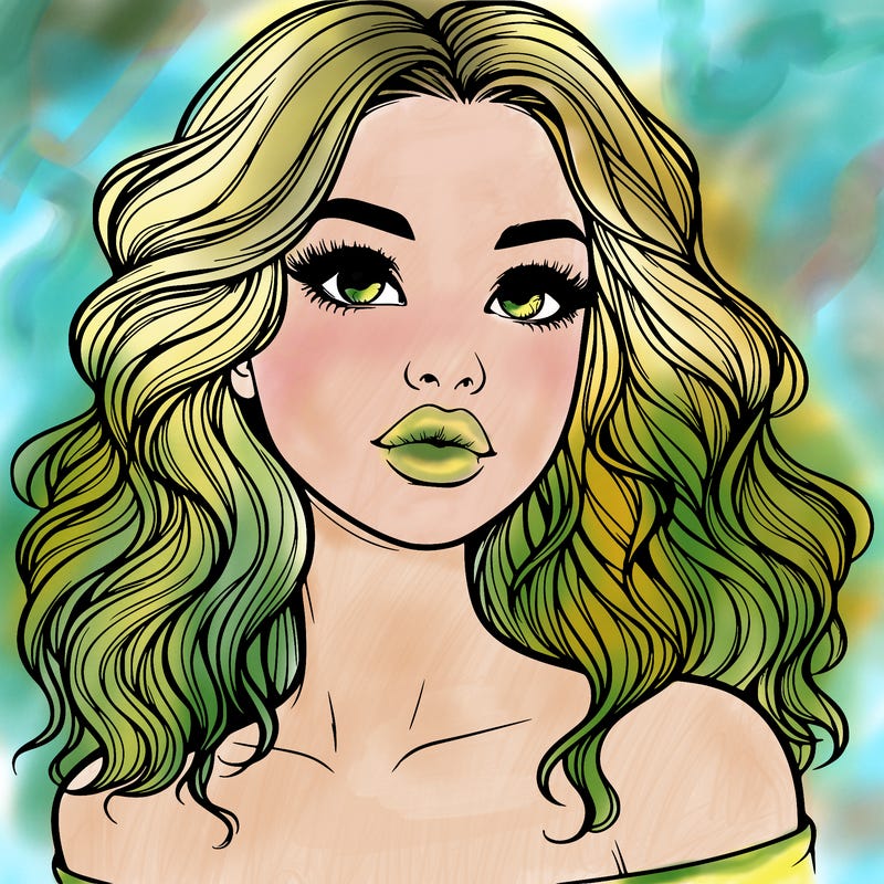 realistic girl with wavy hair and lips