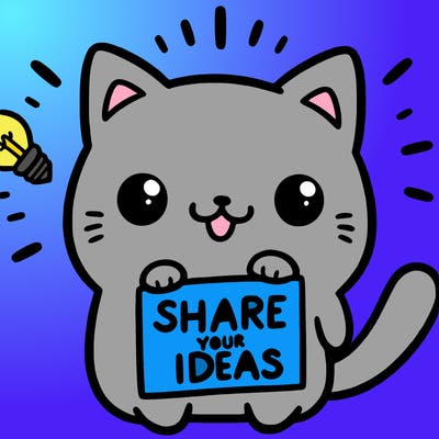a cute cat saying share your ideas