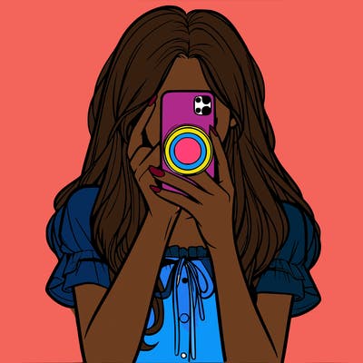 a realistic girl holding her phone taking pictures