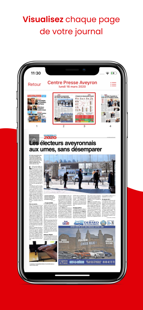 Centre Presse Le Journal - Interface of the Centre Presse Aveyron app showing a digital edition of the newspaper