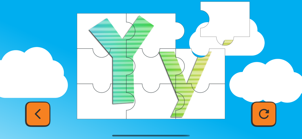 ABC for kids (RO) - Interactive jigsaw puzzle of uppercase and lowercase letter Y in the Romanian educational app ABC for kids