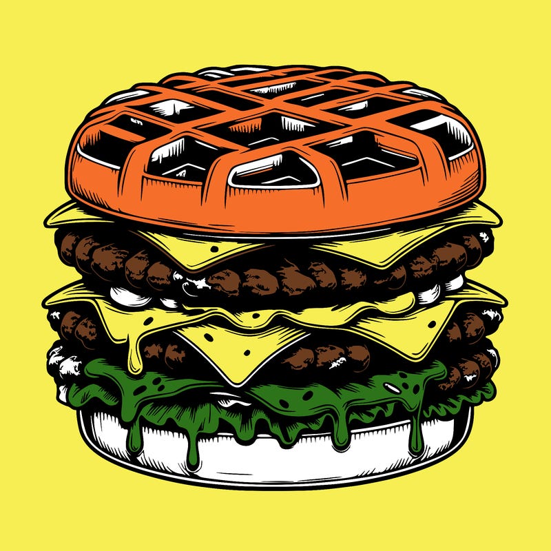 realistic waffle burger