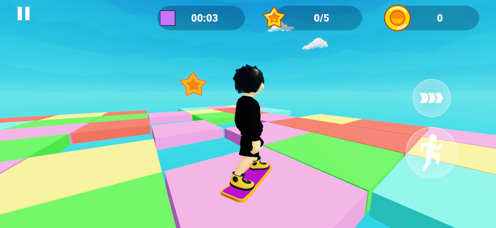 Parkour Fun: Obby Games Master - Gameplay of the Color Floor mode in Parkour Fun Obby Games Master showing a character on colored tiles