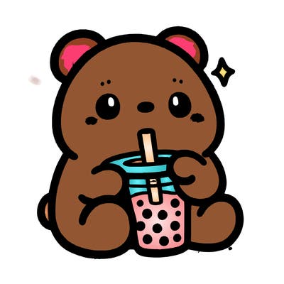 a cute bear drinking boba
