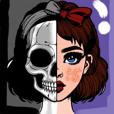 realistic girl with half skull mask