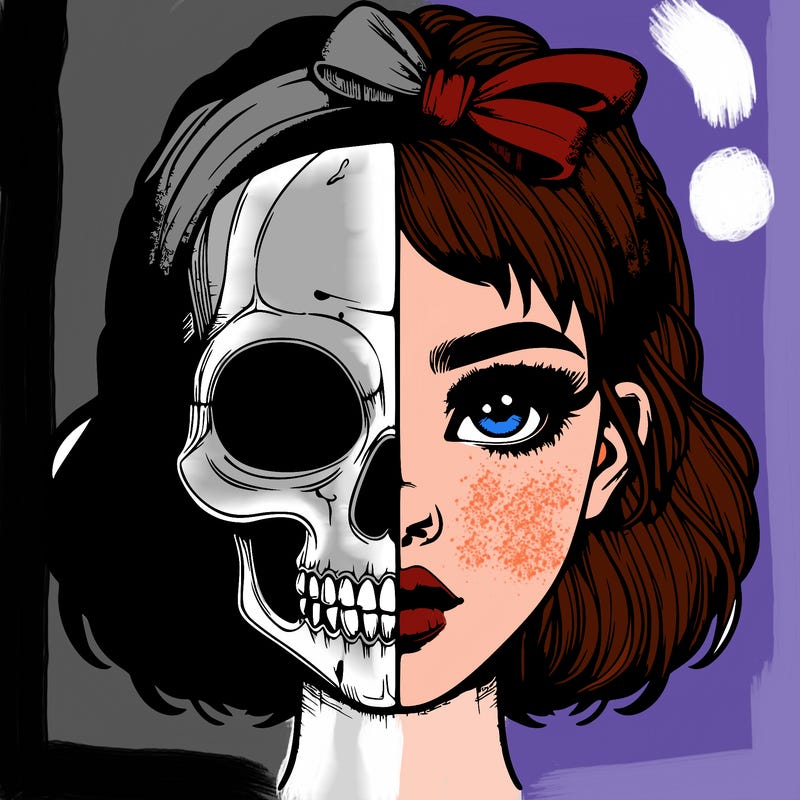 realistic girl with half skull mask