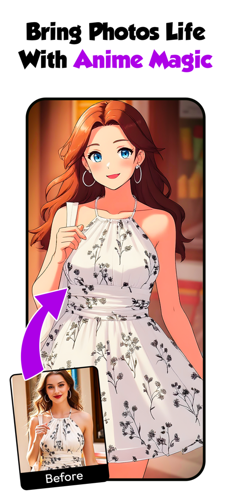 A woman photo transformed into a high quality anime character using ToonAI app