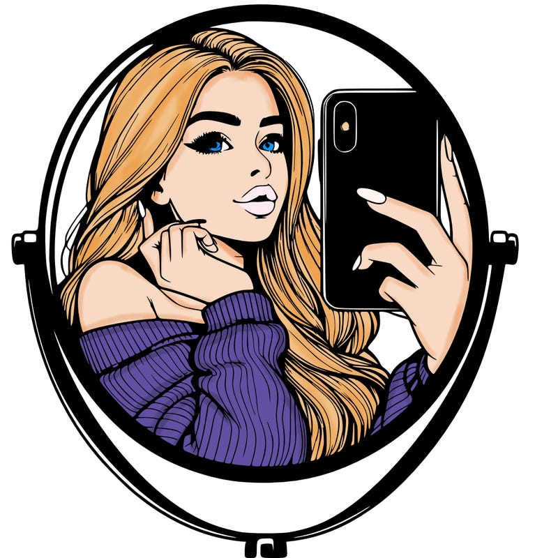 realistic girl taking mirror selfie beautiful
