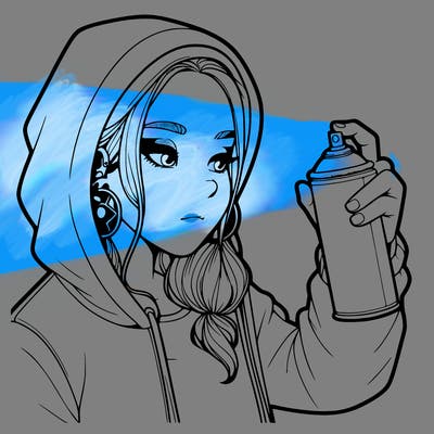 a realistic girl, spray painting