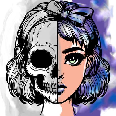 realistic girl with half skull mask