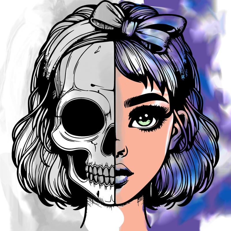 realistic girl with half skull mask