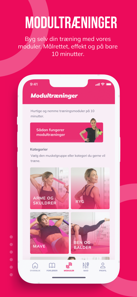 Miss Fit - Miss Fit app interface displaying 10 minute targeted workout modules for women