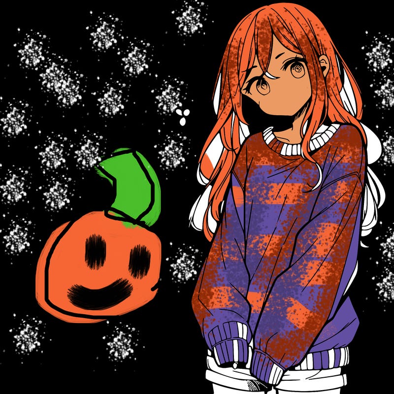 manga teen girl  in a sweater and baggy pants