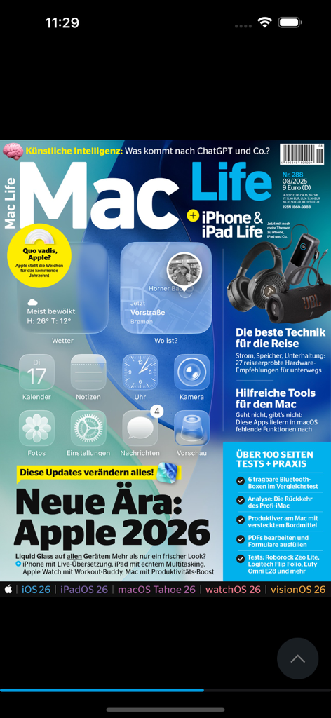 Mac Life | Magazine - Front cover of Mac Life digital magazine featuring headlines about Apple 2026 and travel technology