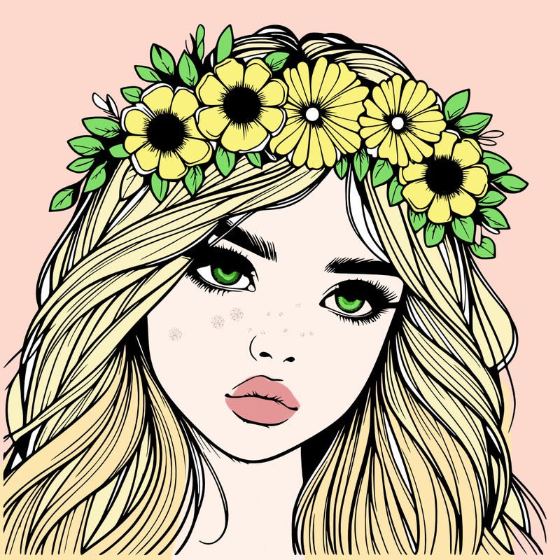 realistic girl with flowers crown