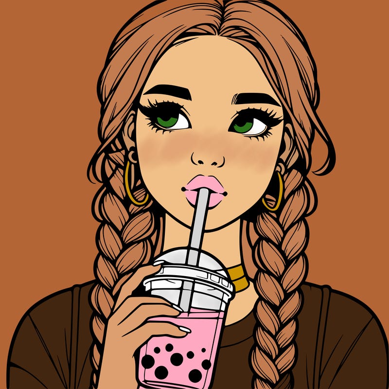 realistic girl with braided hair drinking boba