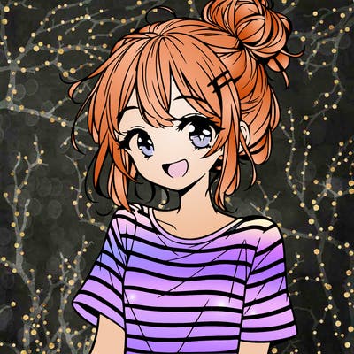 anime girl teenager striped shirt and smile and messy bun