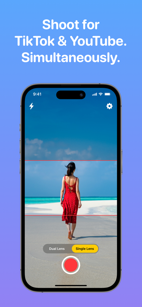 2Shot: Dual Shot Recorder - 2Shot app interface showing simultaneous vertical and horizontal video recording guides