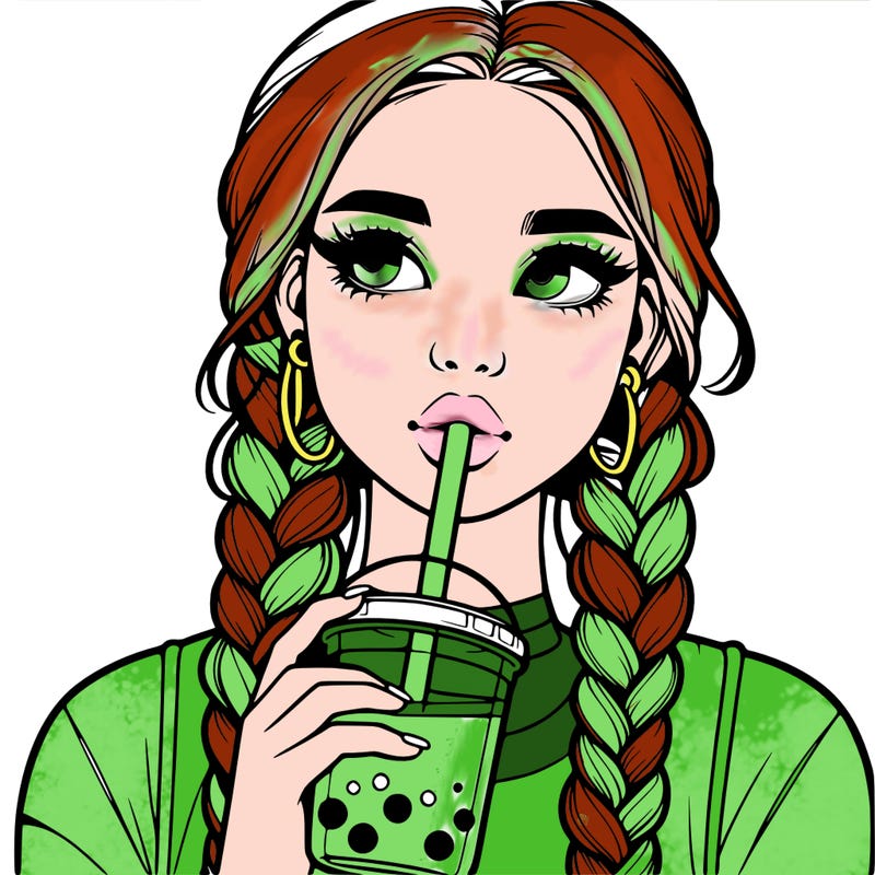 realistic girl with braided hair drinking boba