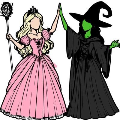 detailed realistic split of a princess and a witch
