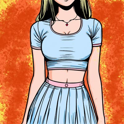 realistic girl wearing crop top and skirt