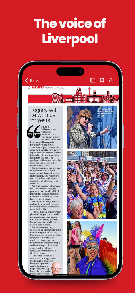Liverpool Echo Newspaper - Edición digital del periódico Liverpool Echo en un dispositivo móvil que muestra artículos de noticias locales