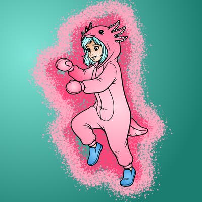 girl wearing axolotl onesie