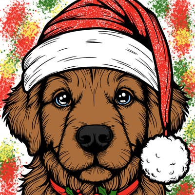 realistic dog with a christmas hat
