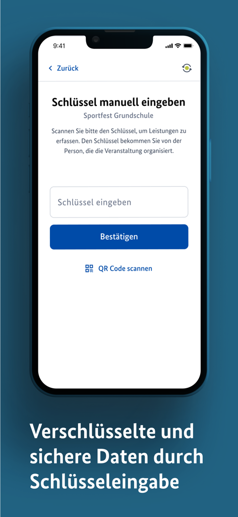 Bundesjugendspiele App - Bildschirm zur manuellen Tastatureingabe für sichere Datensynchronisierung in der Bundesjugendspiele-App