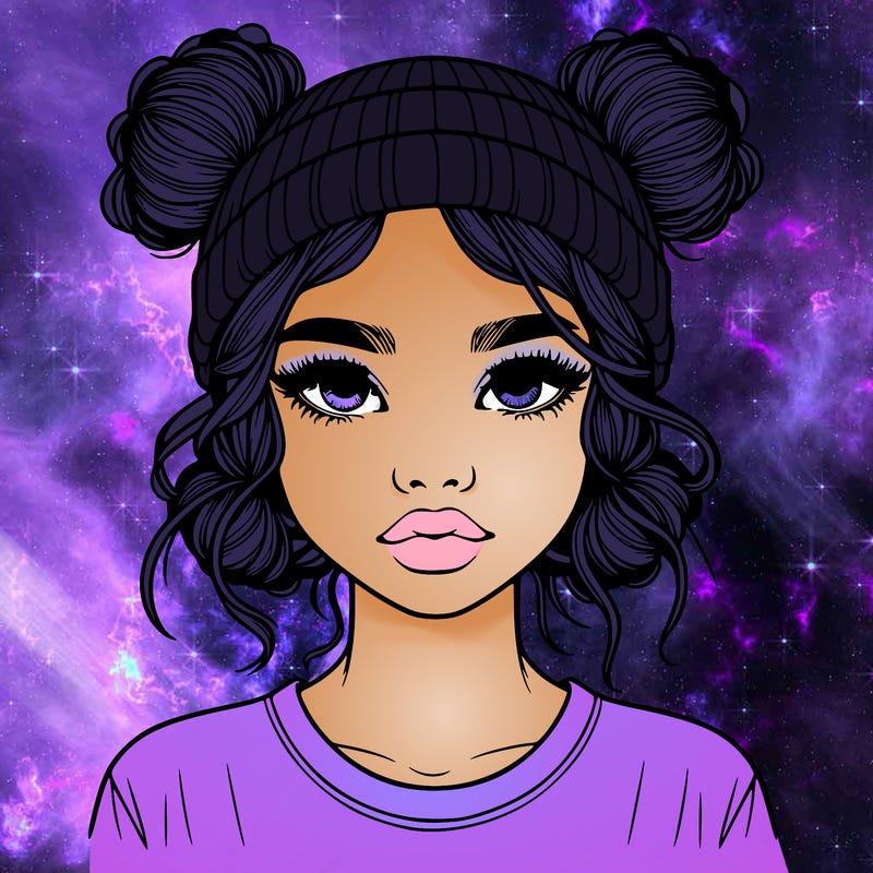 realistic girl with buns in her hair with a beanie on