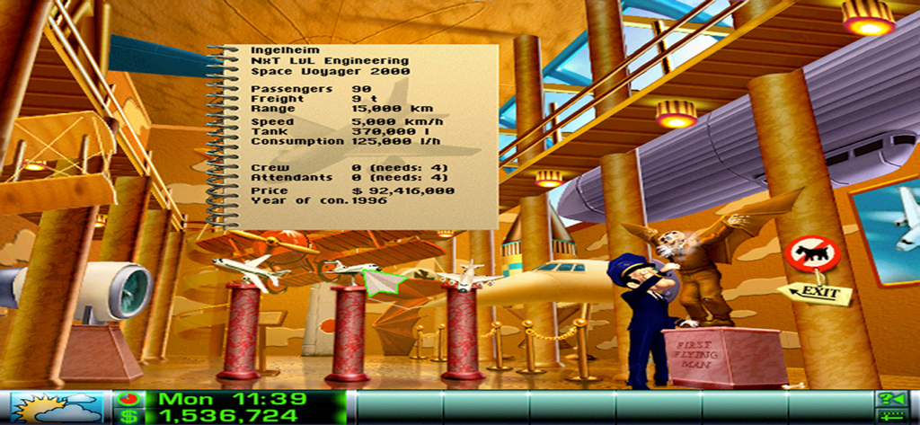 Airline Tycoon Deluxe - Airline Tycoon Deluxe screenshot showing airplane specifications and museum interior