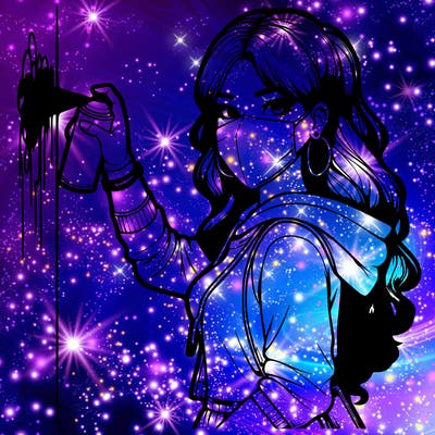 realistic girl with mask spray painting a wall