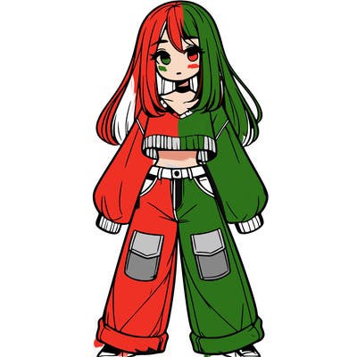 cute girl with straight hair in baggy jeans and a crop top and a sweater