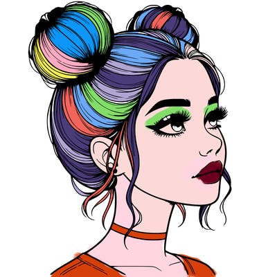 realistic girl with buns on the top of her head