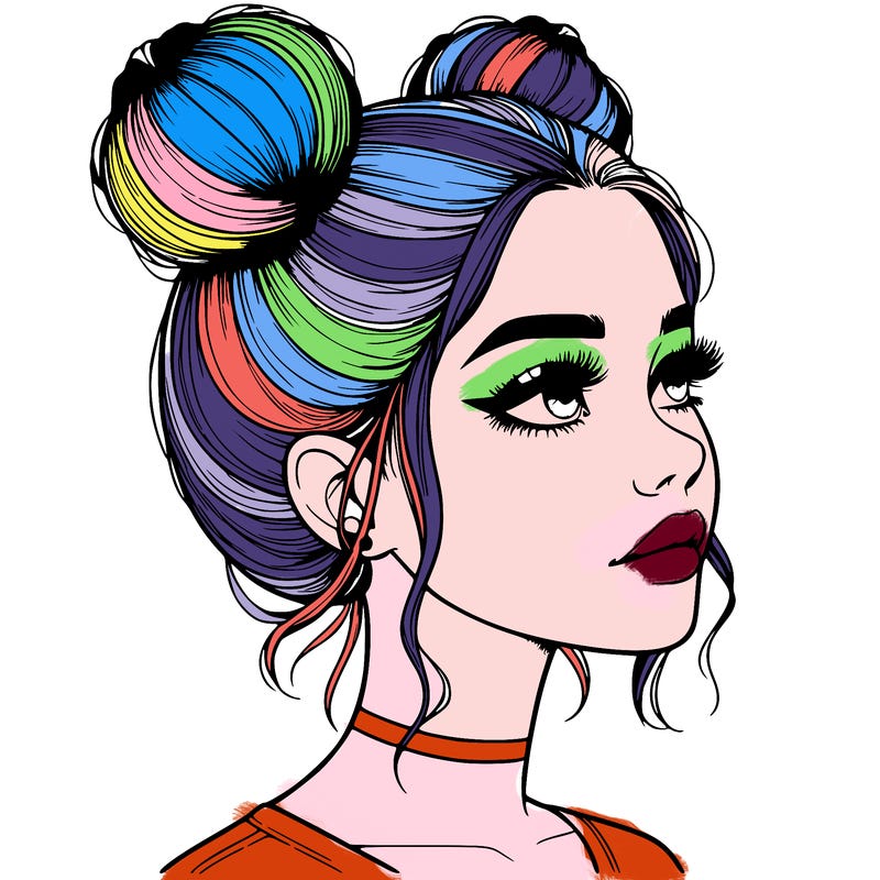 realistic girl with buns on the top of her head