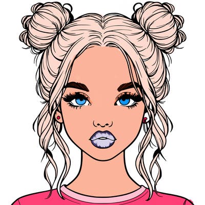 realistic girl with two buns in hair and lips