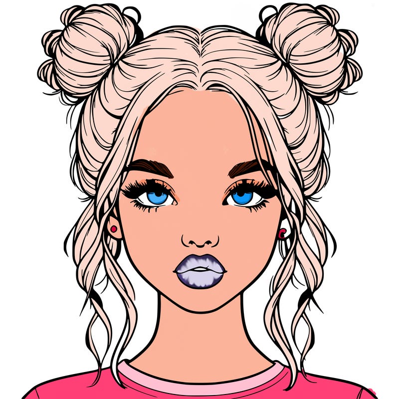 realistic girl with two buns in hair and lips