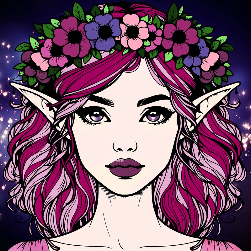realistic female elf with flower crown