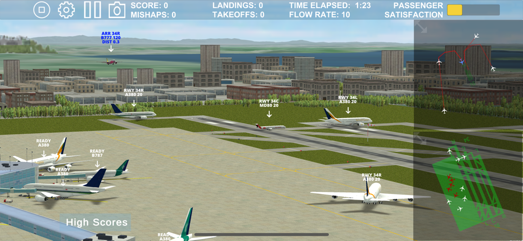 Airport Madness 3D - Airport Madness 3D gameplay showing air traffic control radar and airplanes on the tarmac