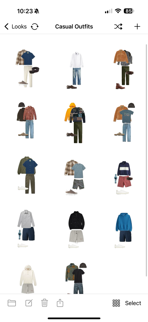 Stylebook Men - Grid view of curated casual men's outfit collages in Stylebook Men