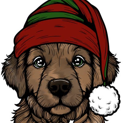realistic dog with a christmas hat
