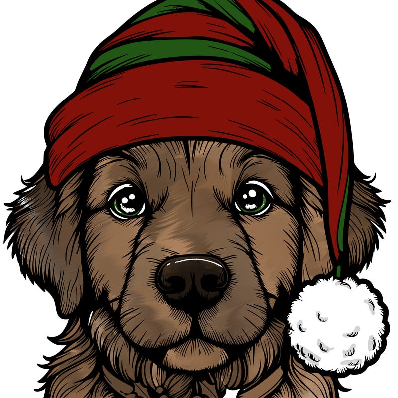 realistic dog with a christmas hat