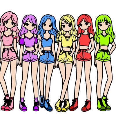 a group of girls wearing crop tops and shorts